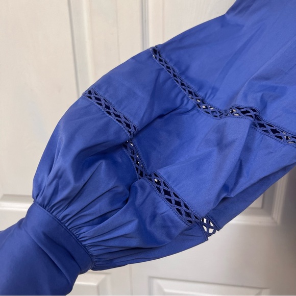 CHICO’S Cutwork Blue Blouse with Billowy Sleeves Size 0 Small NWT $99 - Picture 12 of 16